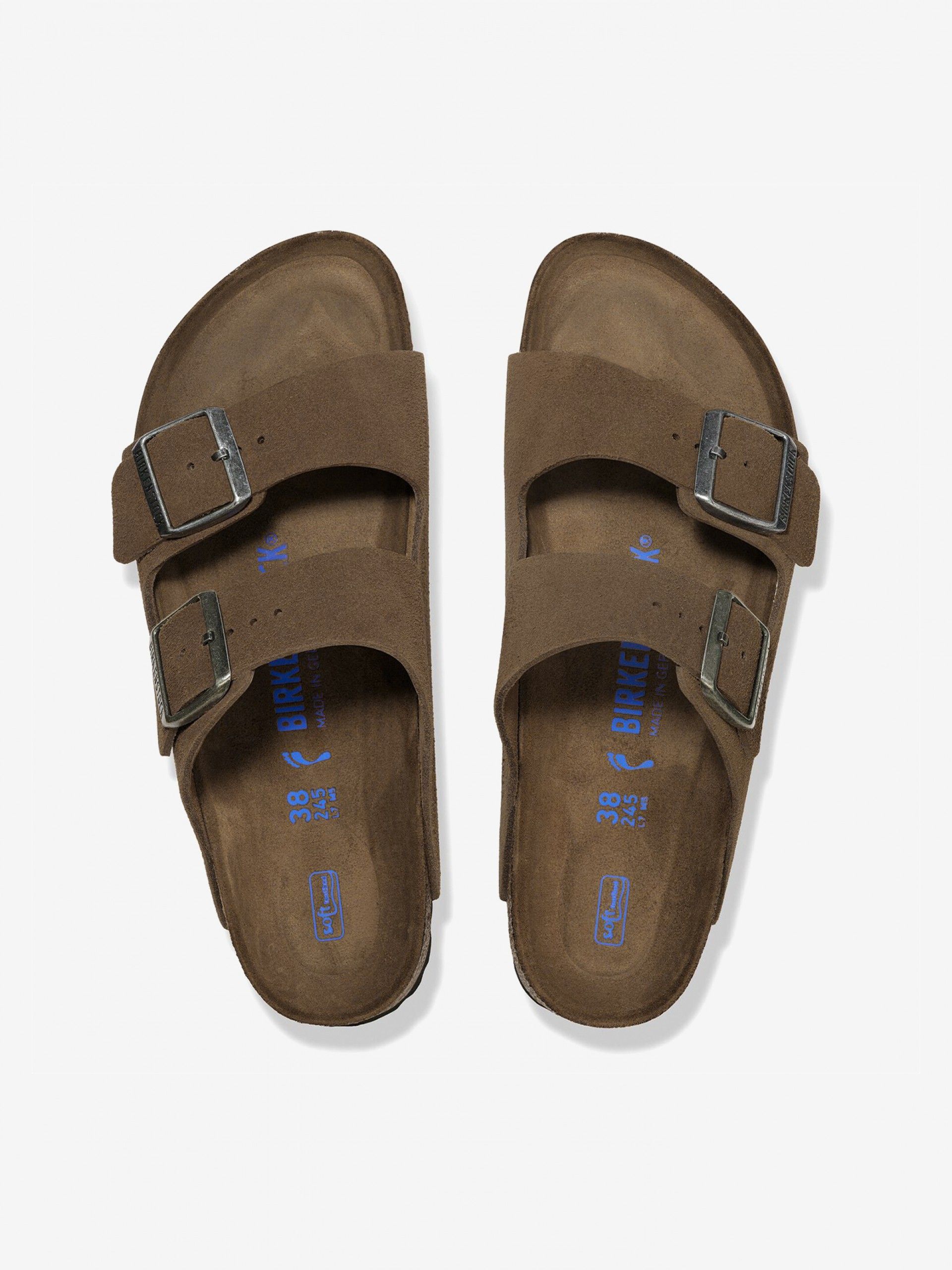 Chinelos Birkenstock Arizona Soft Footbed Couro em Camurça Castanhos