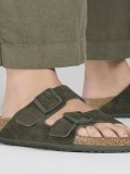 Birkenstock Arizona Suede Leather Green Slides