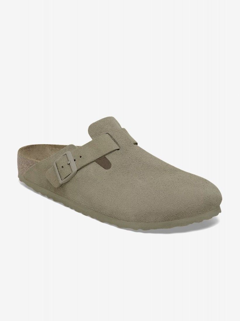 Birkenstock Boston Suede Leather Green Slides
