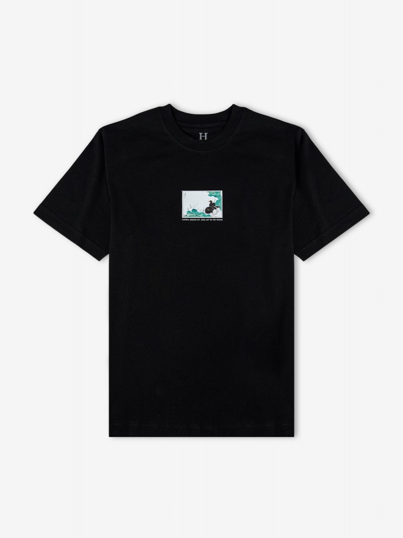 T-shirt Hopera Japan Coot and Lotus Preta