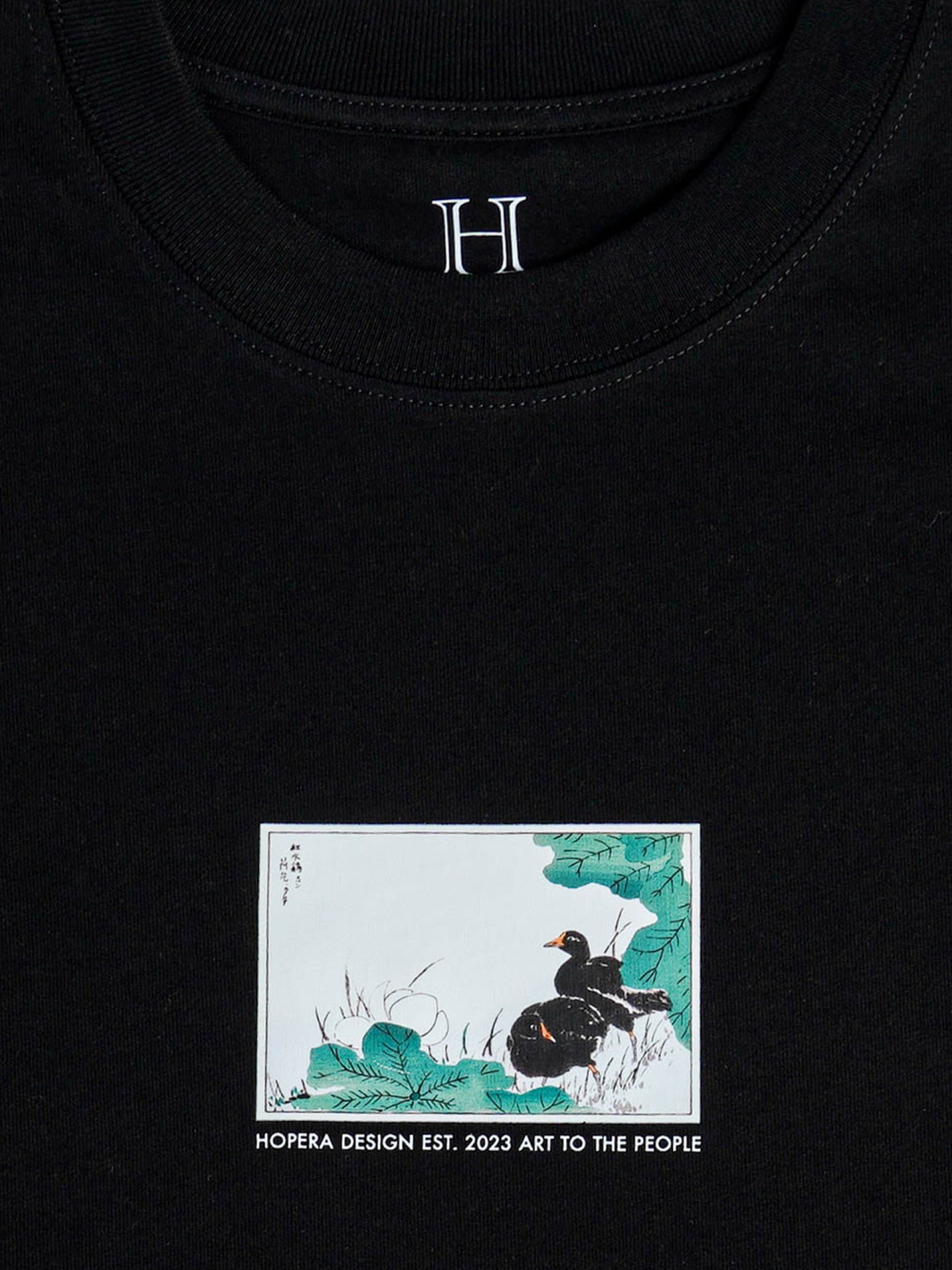 T-shirt Hopera Japan Coot and Lotus Preta