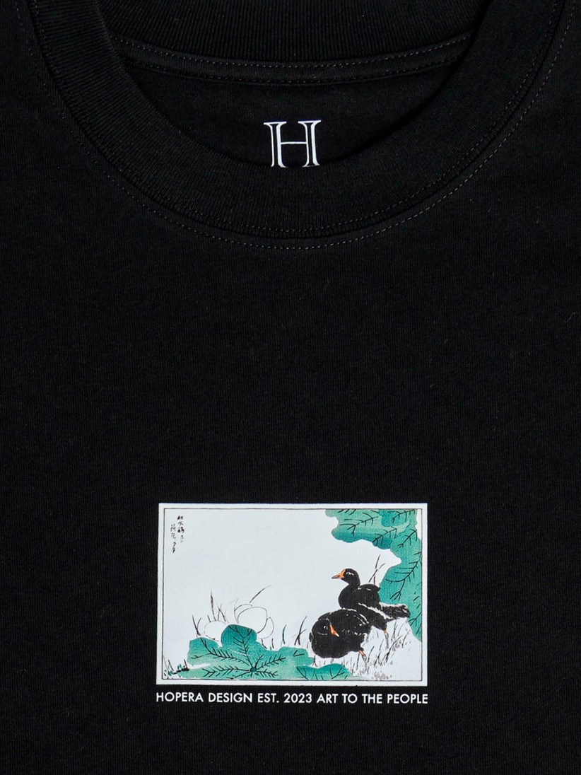 T-shirt Hopera Japan Coot and Lotus Preta