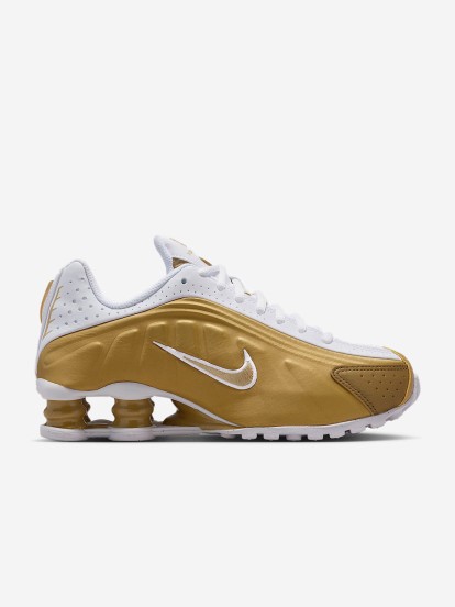 Zapatillas Nike Shox R4 Doradas y Blancas Jnior