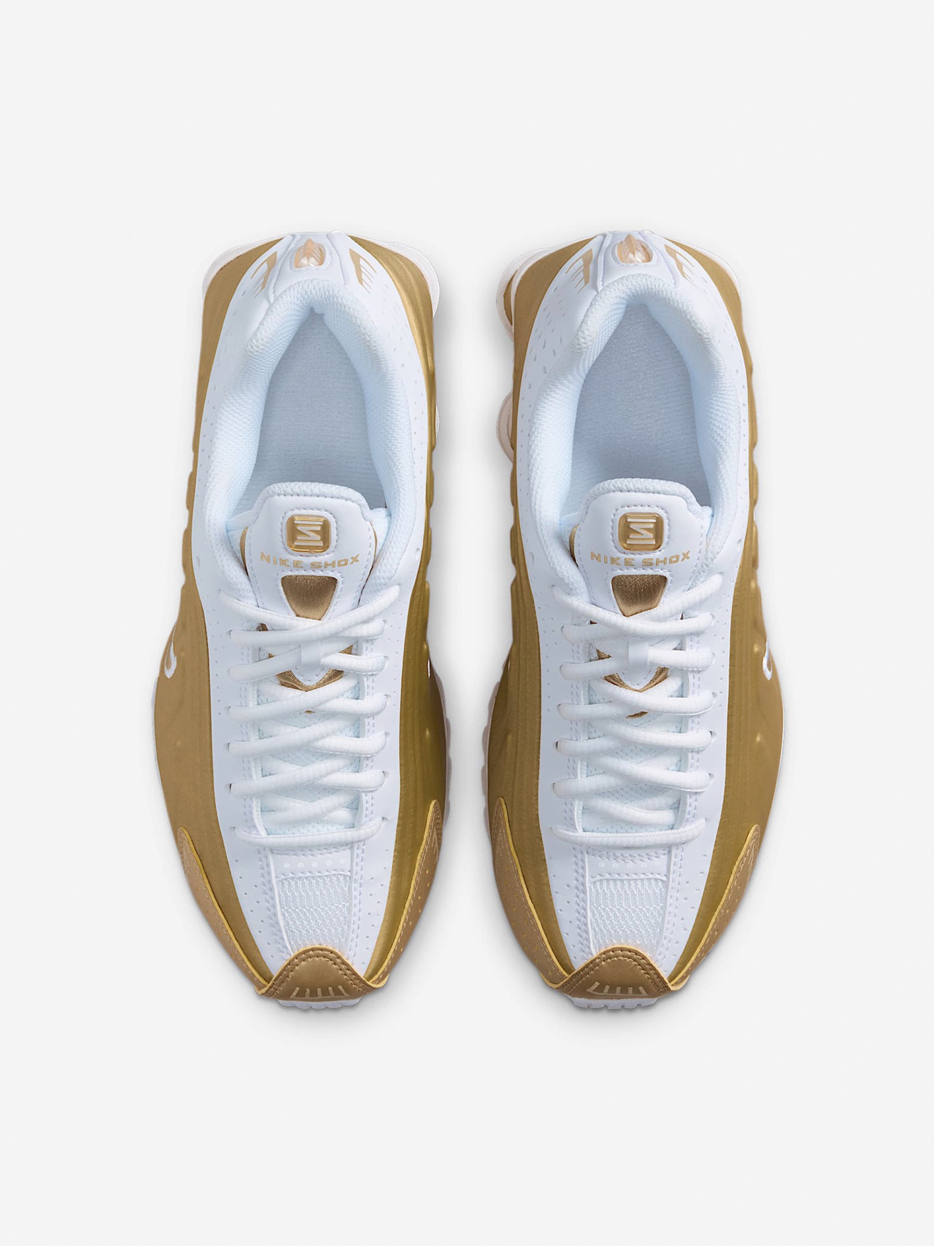 Sapatilhas Nike Shox R4 Douradas e Brancas Júnior