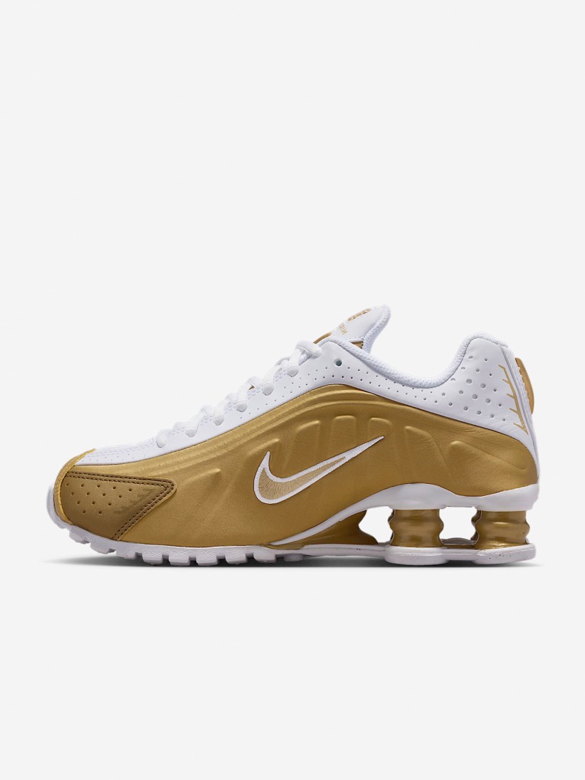 Sapatilhas Nike Shox R4 Douradas e Brancas Jnior