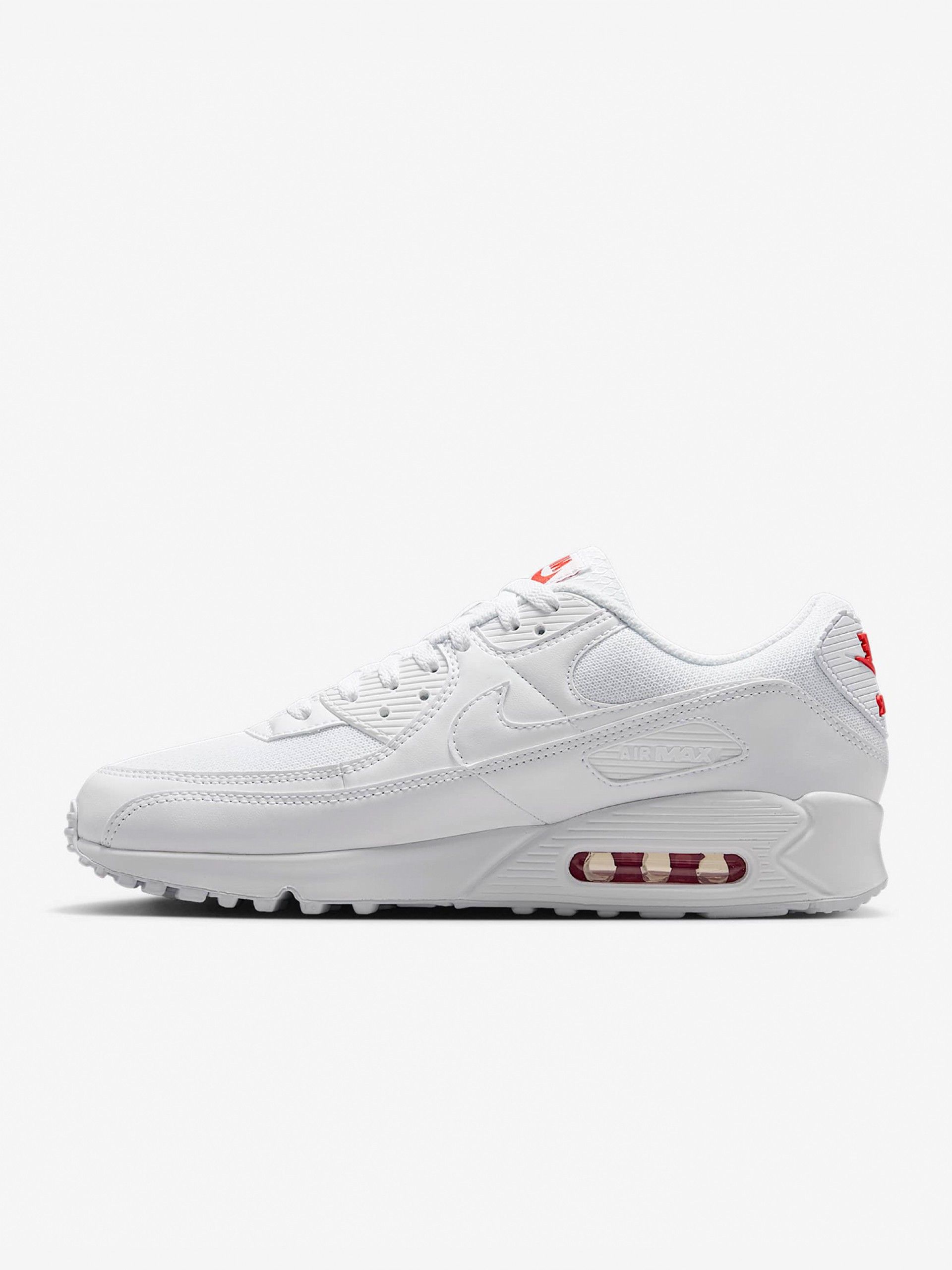 Sapatilhas Nike Air Max 90 Brancas e Vermelhas Para Homem