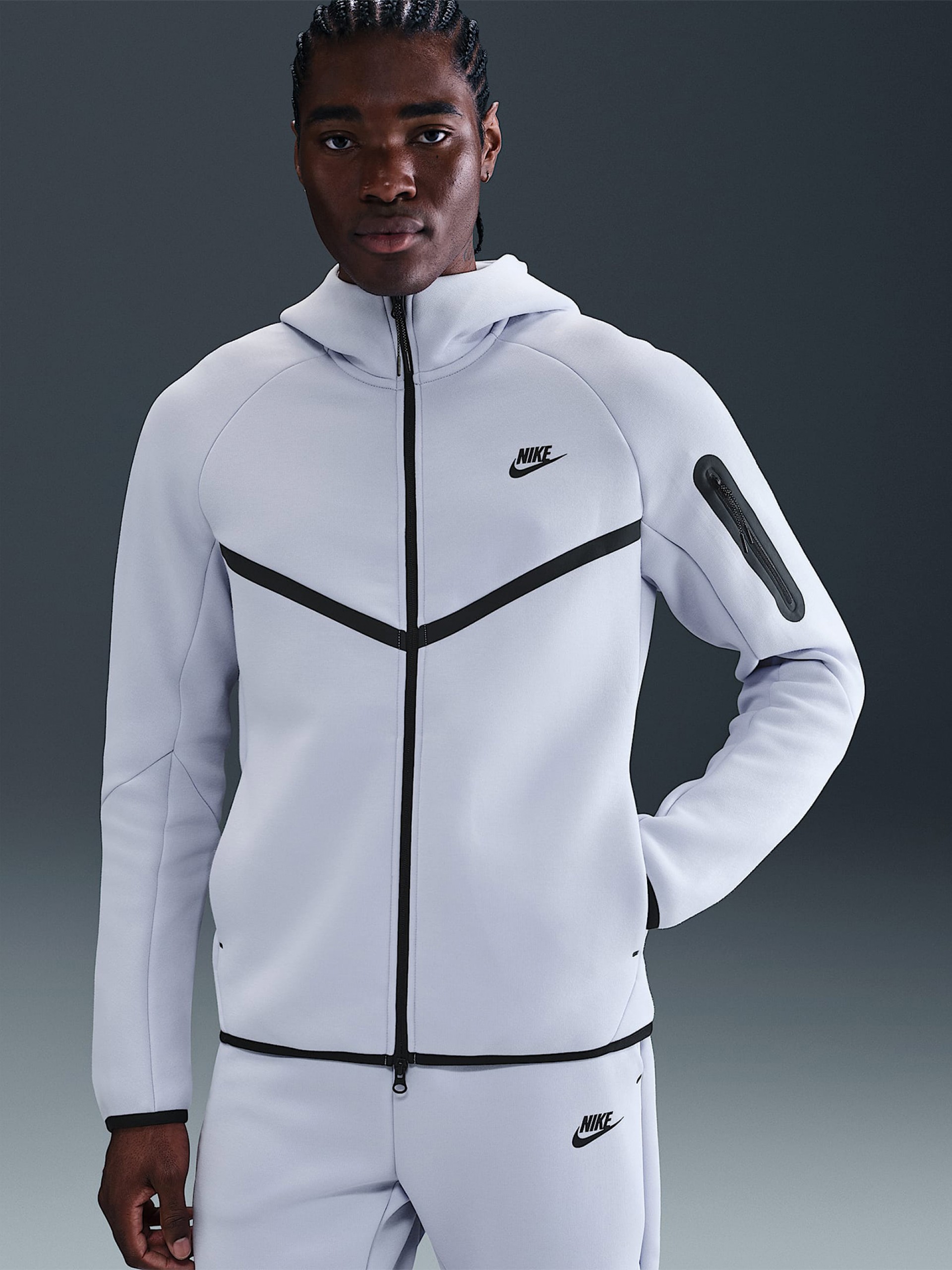 Nike Tech Fleece Windrunner Grey Hooded Jacket For Men