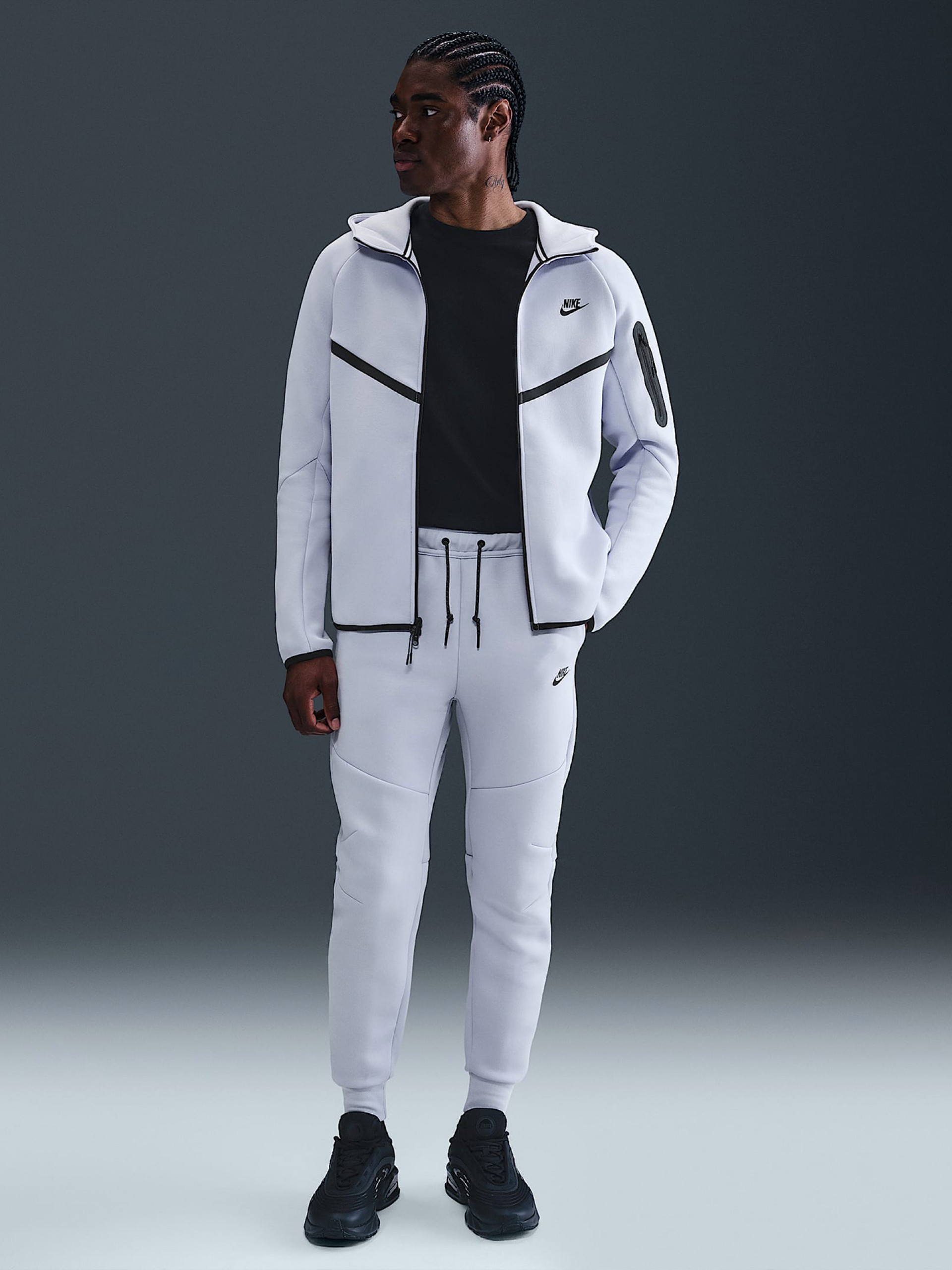 Nike Tech Fleece Windrunner Grey Hooded Jacket For Men