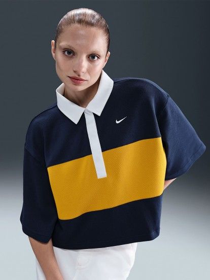 Nike Sportswear Oversized Blue and Yellow Polo Shirt For Women