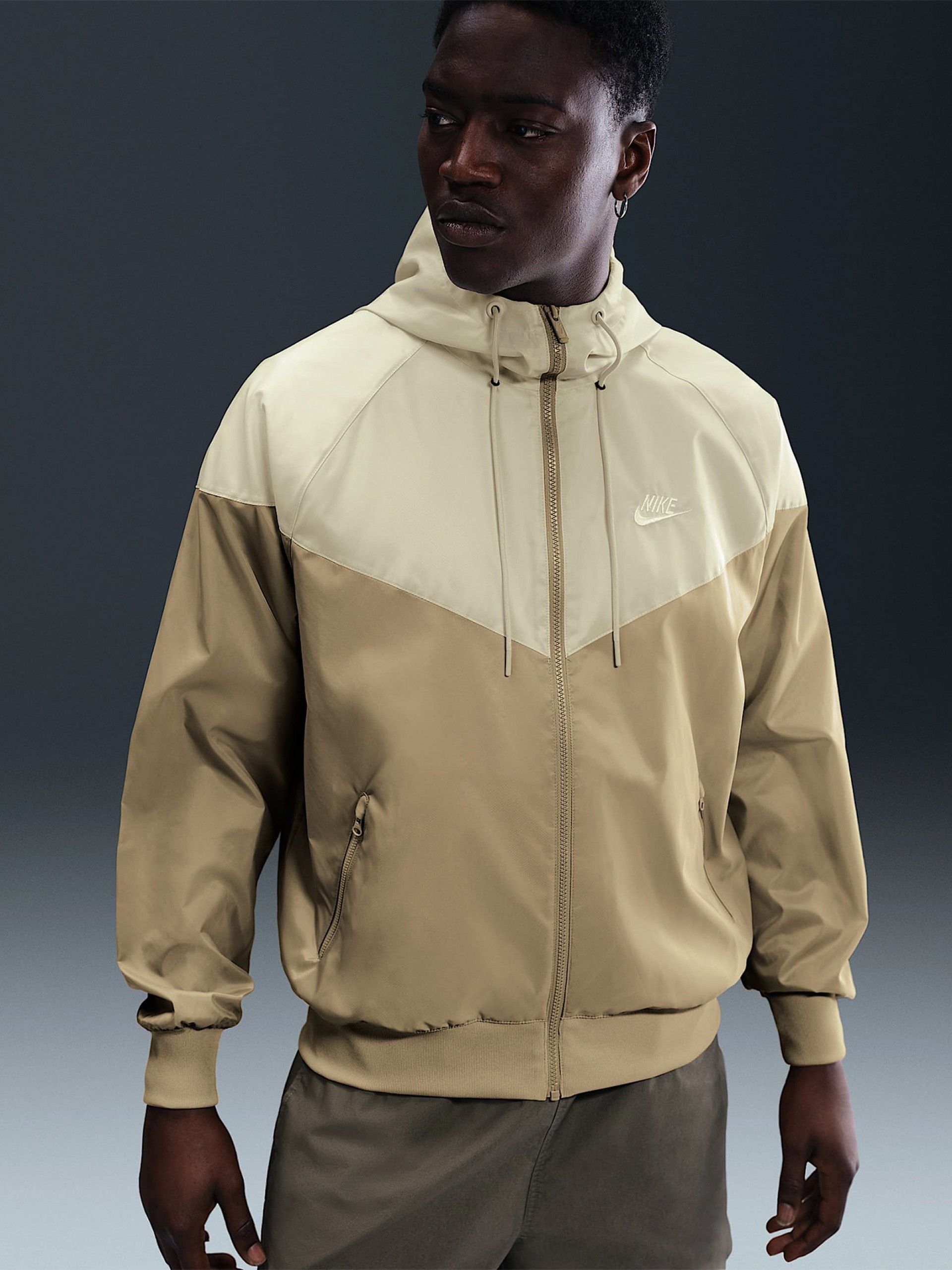 Nike Heritage Sportswear Windrunner Khaki and Beige Hooded Windbreaker Jacket For Men