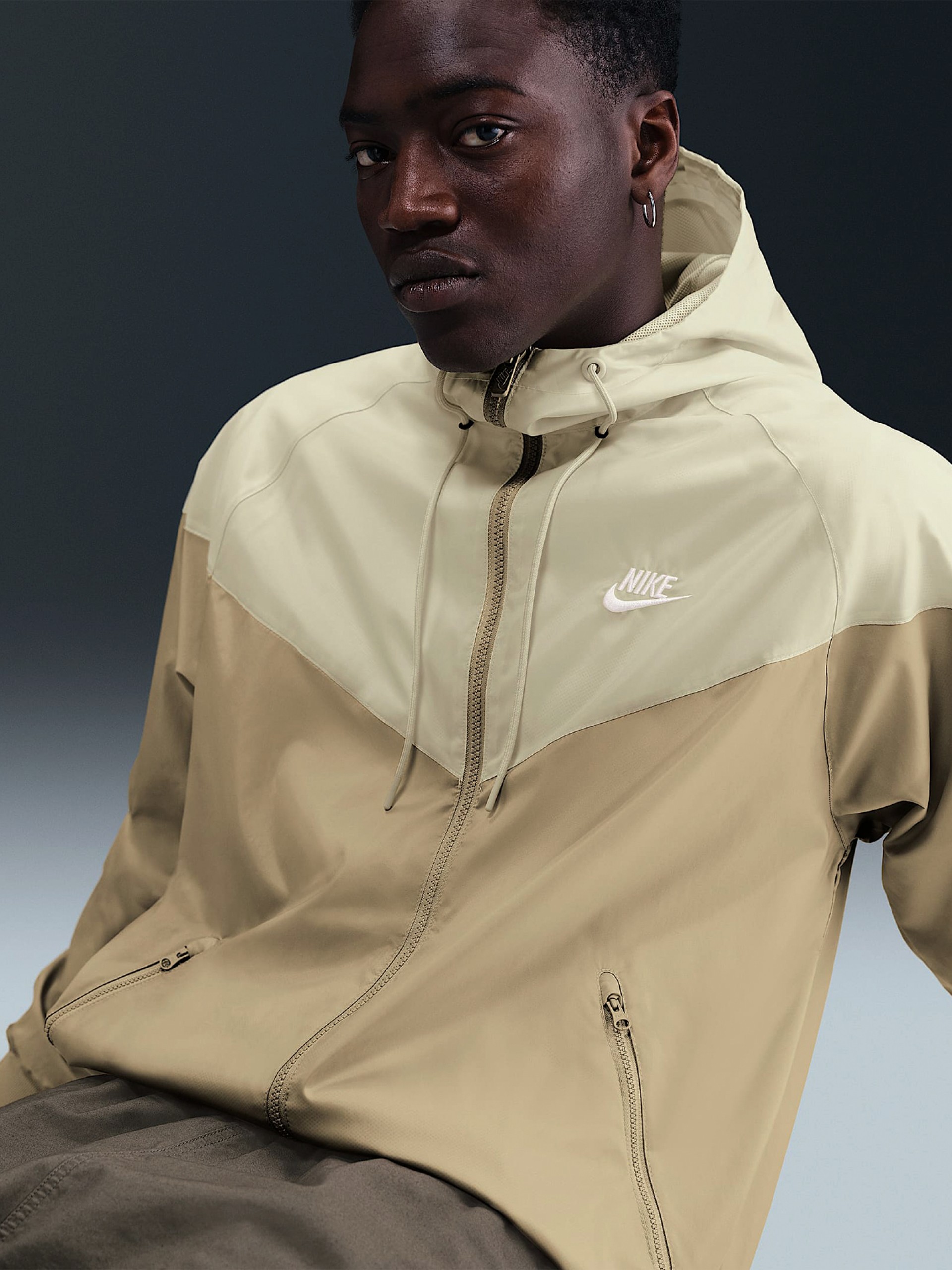 Nike Heritage Sportswear Windrunner Khaki and Beige Hooded Windbreaker Jacket For Men