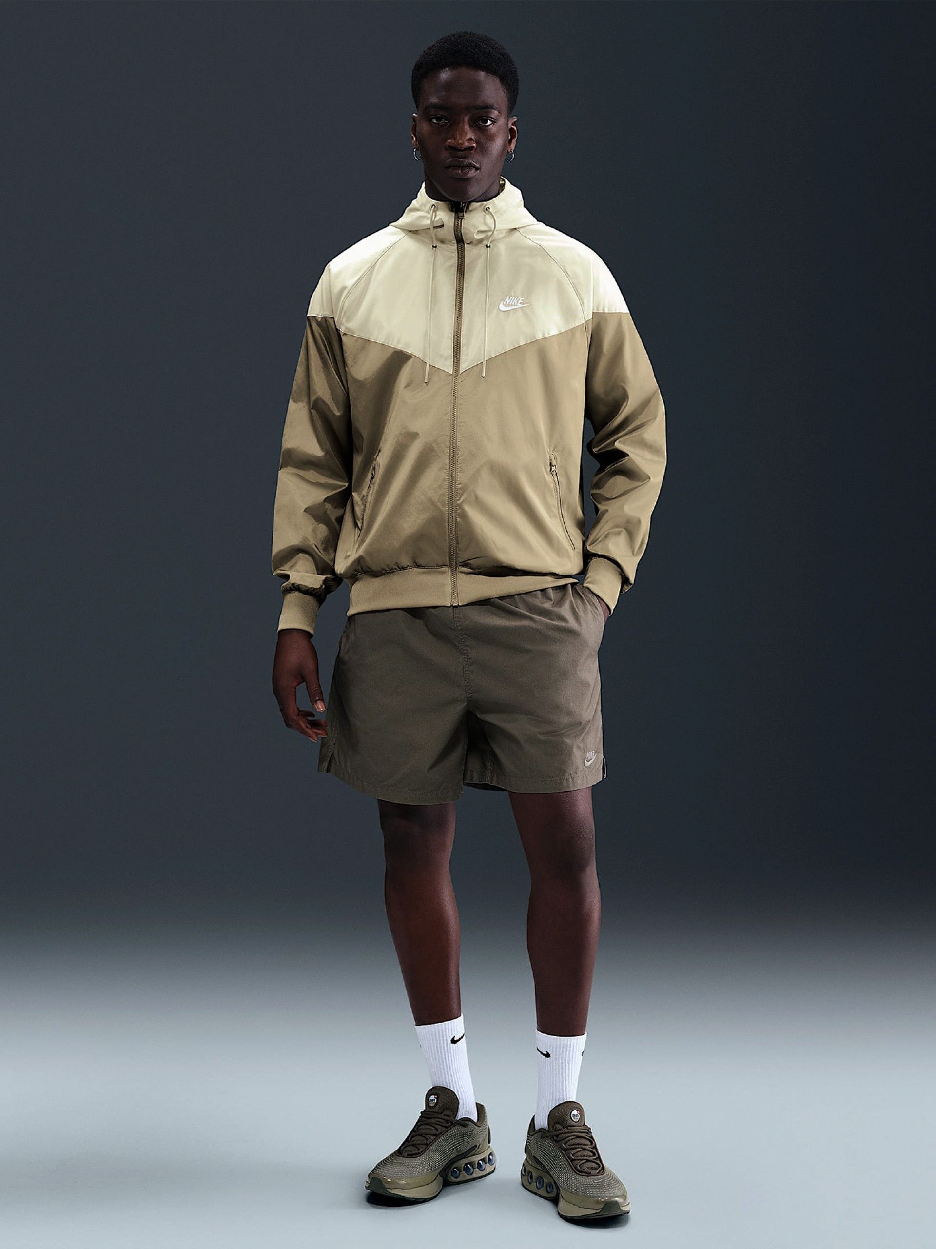 Nike Heritage Sportswear Windrunner Khaki and Beige Hooded Windbreaker Jacket For Men