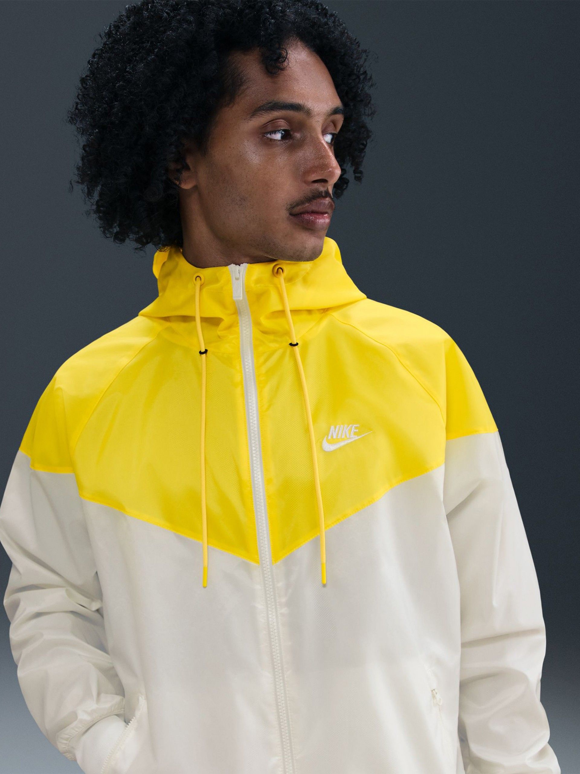 Nike Heritage Sportswear Windrunner White and Yellow Hooded Windbreaker Jacket For Men