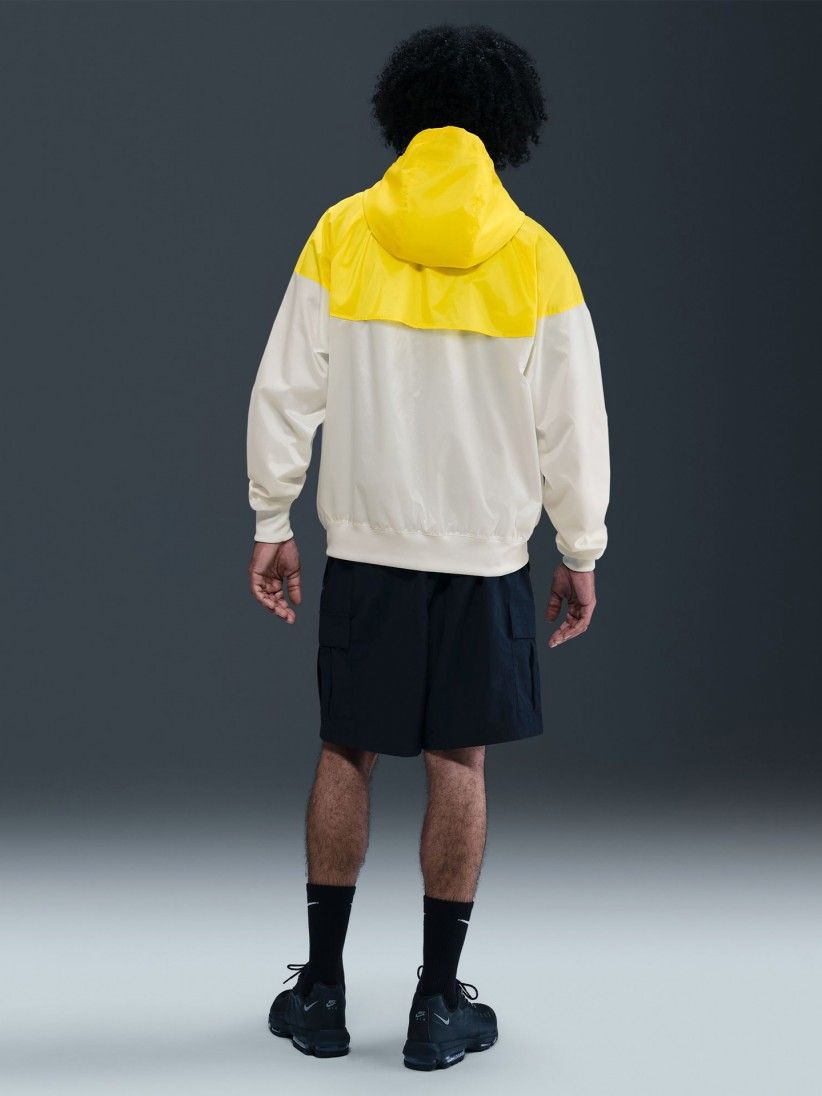 Nike Heritage Sportswear Windrunner White and Yellow Hooded Windbreaker Jacket For Men