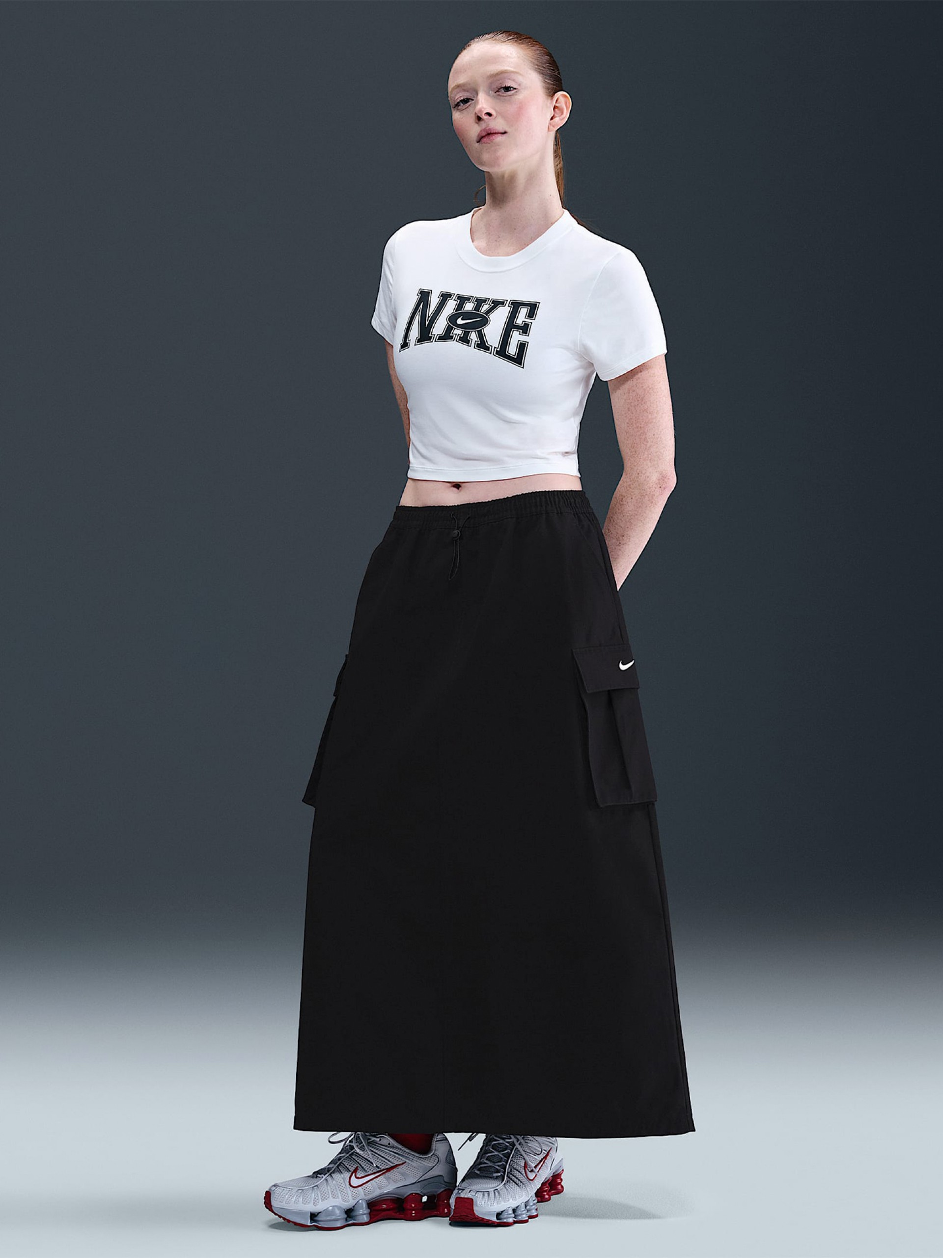 Saia Midi Nike Sportswear Loose Cargo Preta Para Mulher