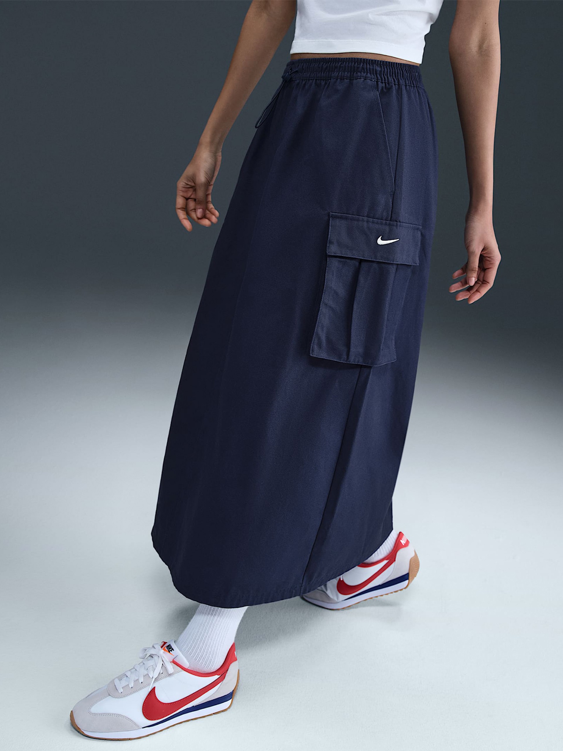 Nike Sportswear Loose Cargo Blue Midi Skirt For Women