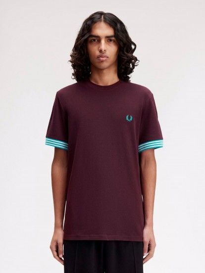 T-shirt Fred Perry Striped Cuff Bordeaux
