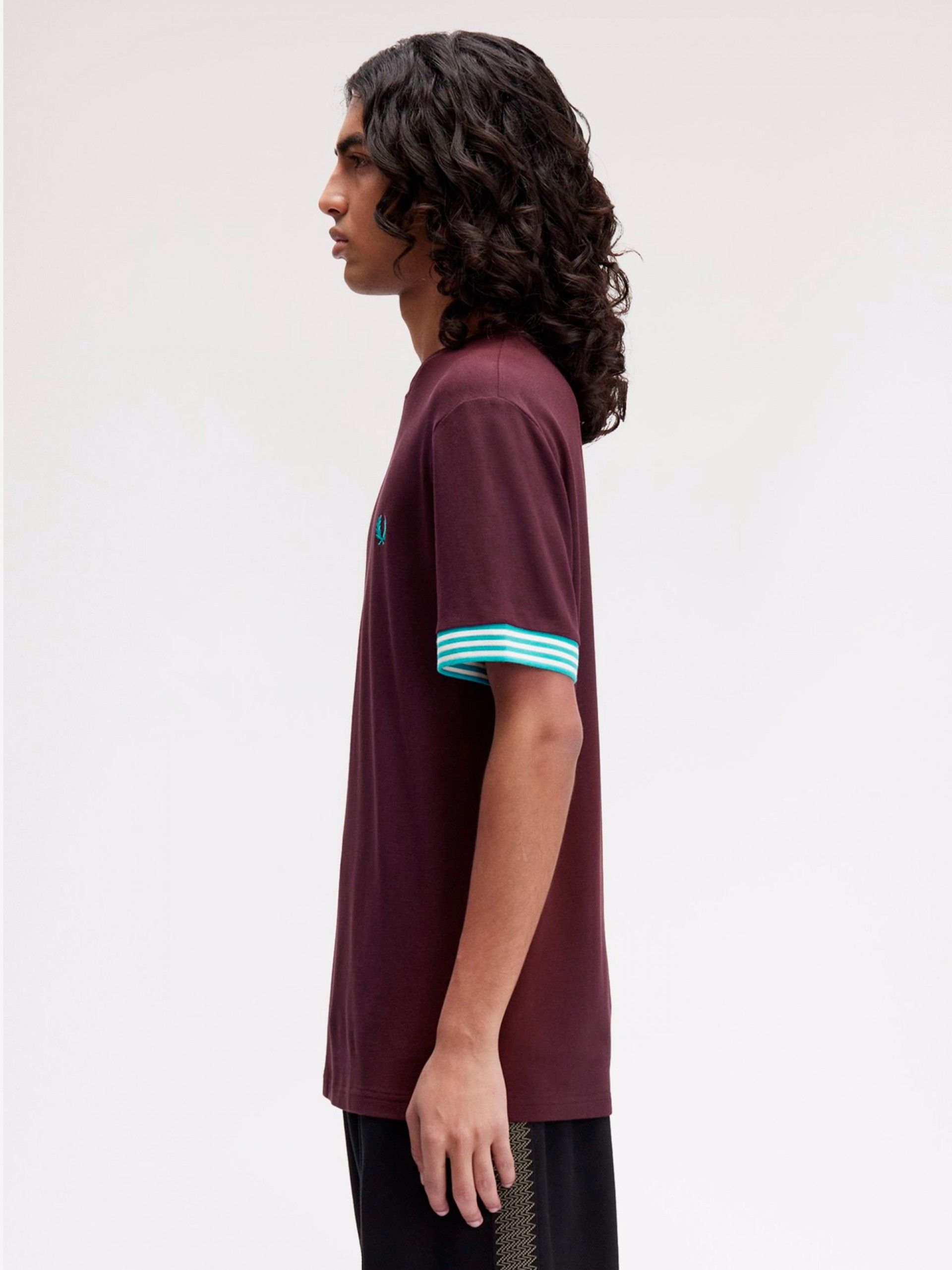 Fred Perry Striped Cuff Burgundy T-shirt