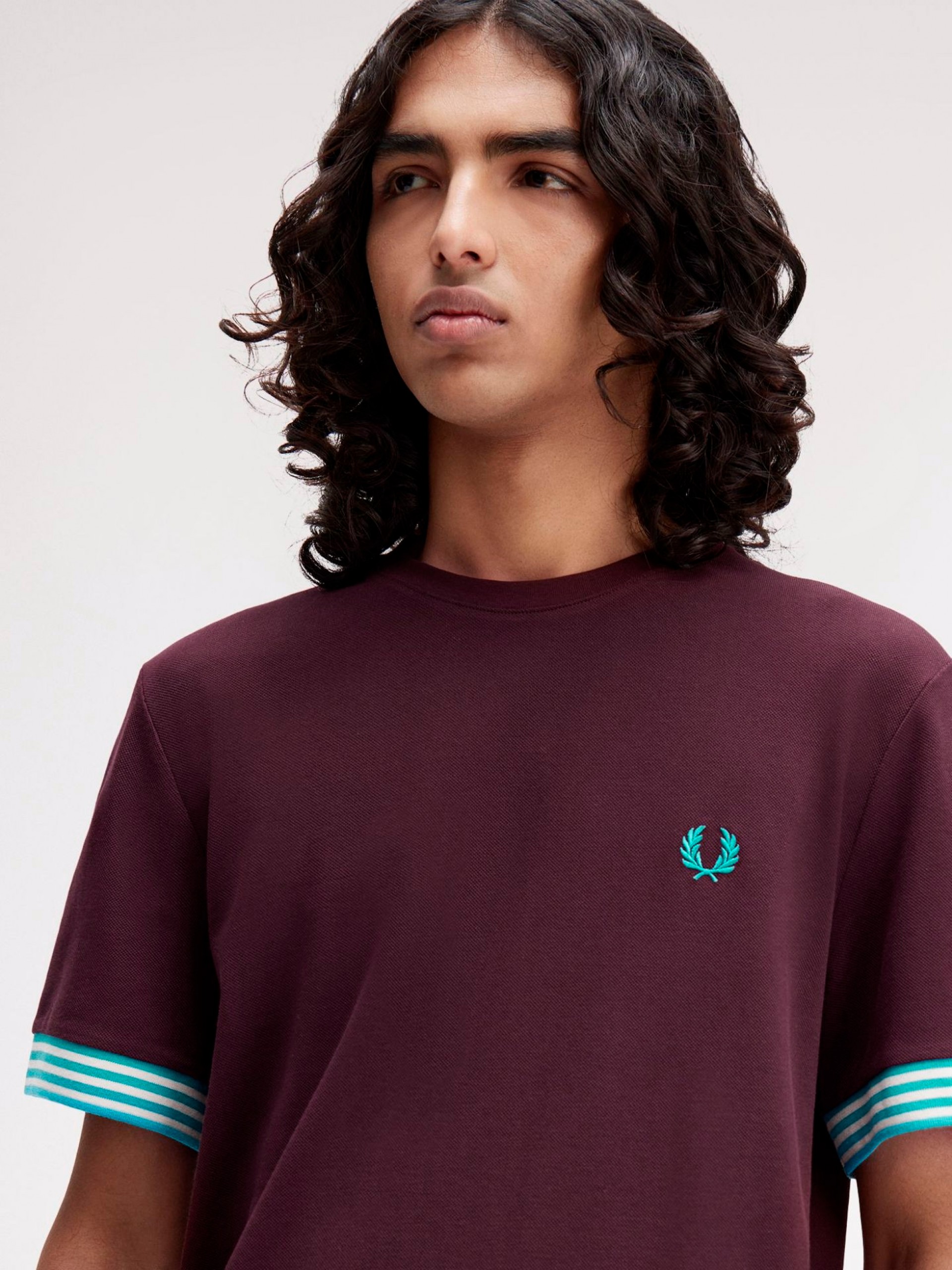 Fred Perry Striped Cuff Burgundy T-shirt