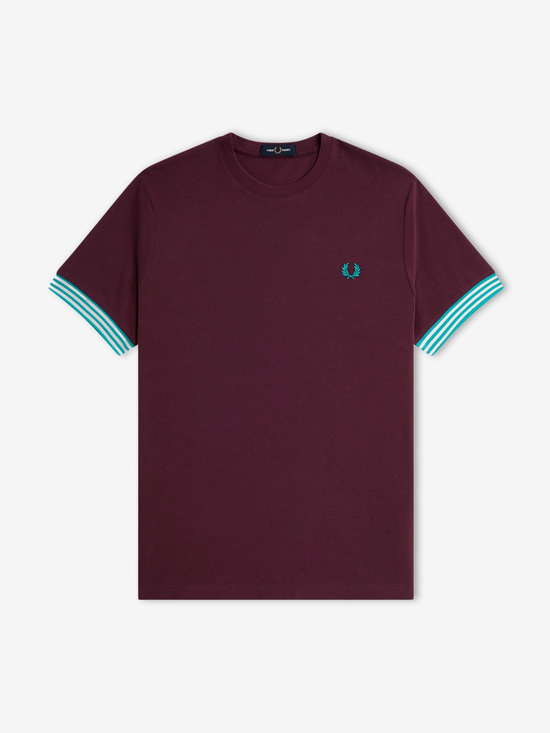 Fred Perry Striped Cuff Burgundy T-shirt