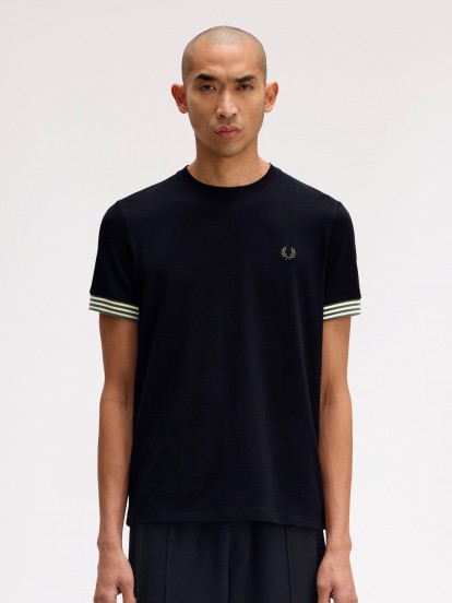 T-shirt Fred Perry Striped Cuff Preta