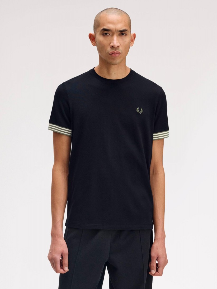 Fred Perry Striped Cuff Black T-shirt