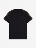 T-shirt Fred Perry Contrast Tape Ringer Preta e Dourada