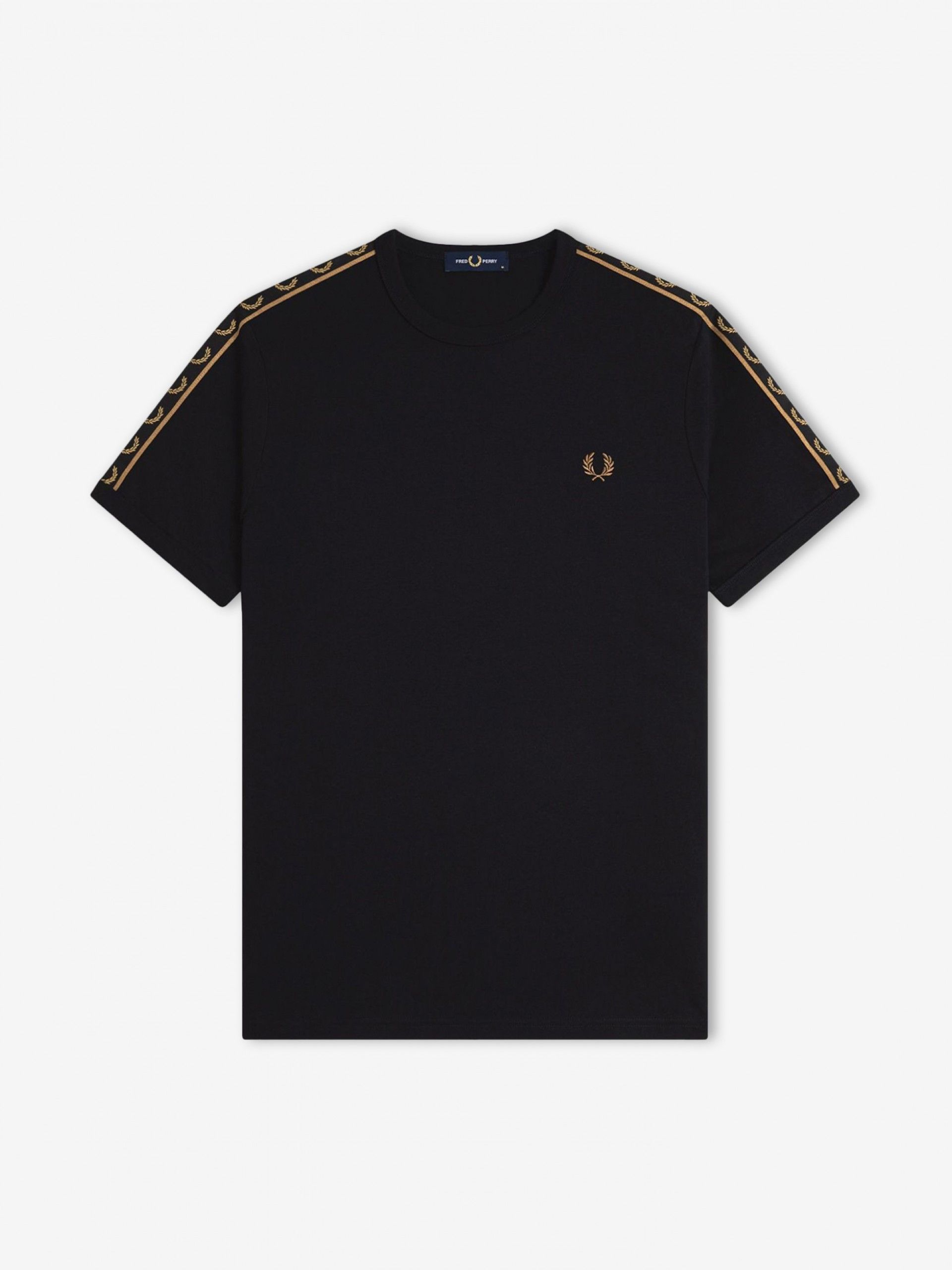 T-shirt Fred Perry Contrast Tape Ringer Preta e Dourada