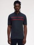 Fred Perry Piqu Navy Blue Zip Polo Shirt