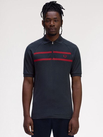 Polo com Fecho Fred Perry Piqu Azul Marinho