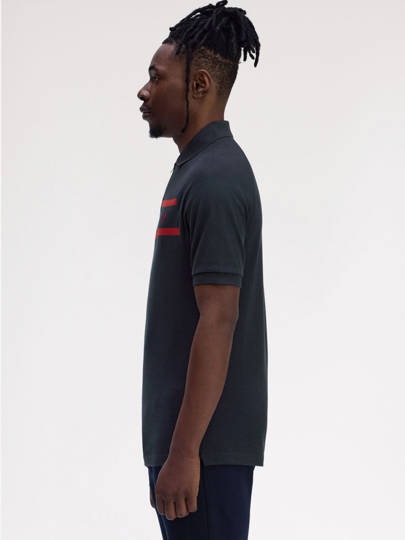 Fred Perry Piqu Navy Blue Zip Polo Shirt