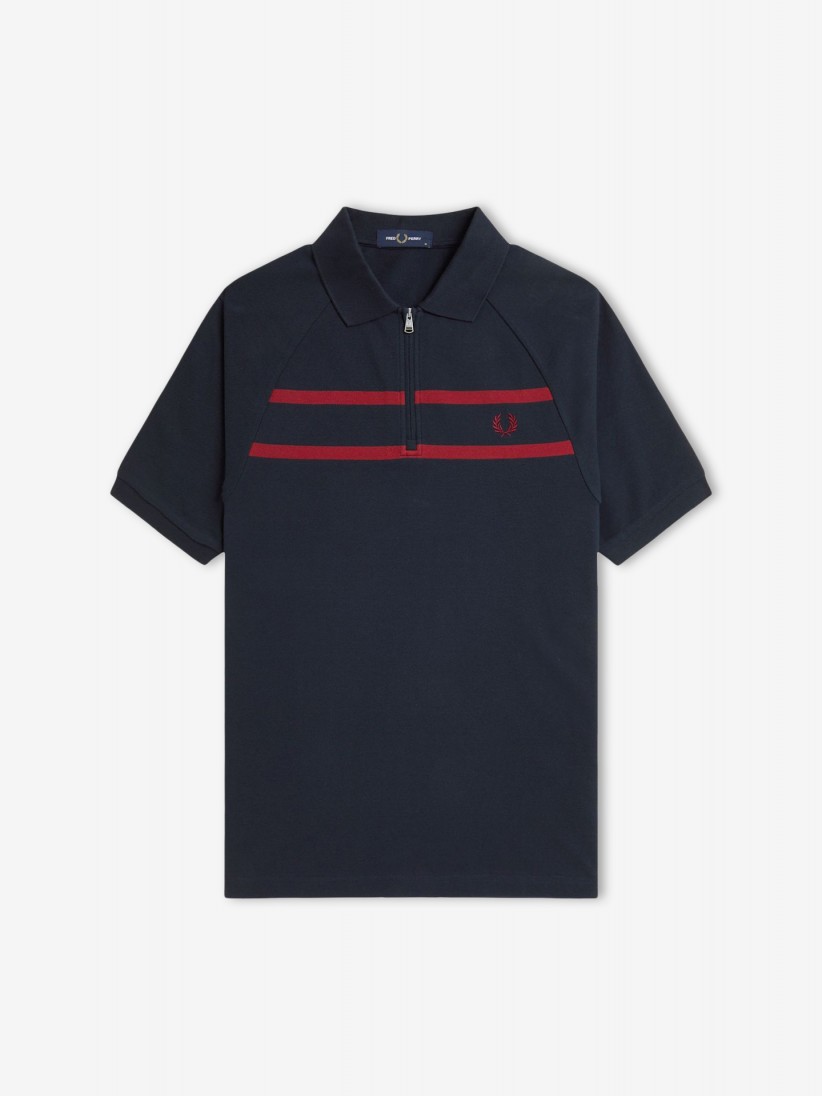 Fred Perry Piqu Navy Blue Zip Polo Shirt