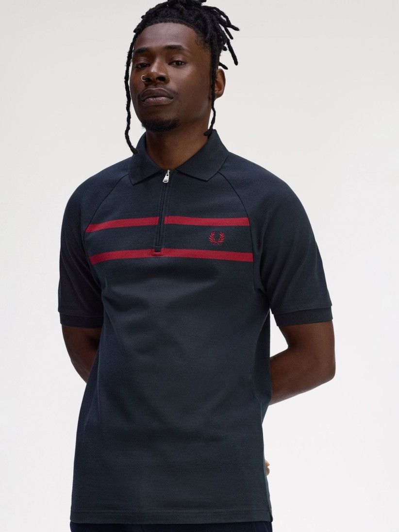 Fred Perry Piqu Navy Blue Zip Polo Shirt