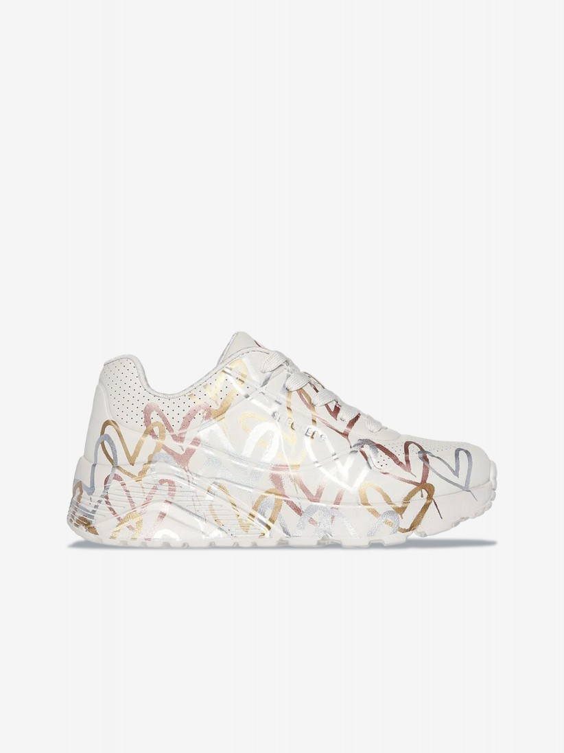 Sapatilhas Skechers x JGoldcrown UNO Lite - Metallic Love Kids Brancas e Douradas
