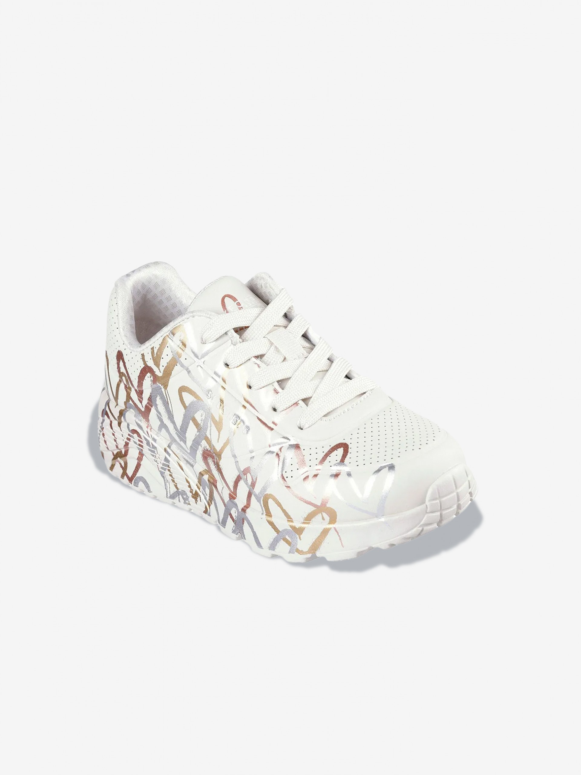 Zapatillas Skechers x JGoldcrown UNO Lite - Metallic Love Kids Blancas y Doradas