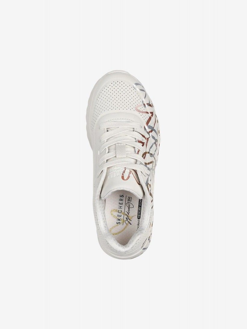 Sapatilhas Skechers x JGoldcrown UNO Lite - Metallic Love Kids Brancas e Douradas