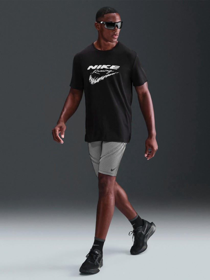 T-shirt de Running Nike Miler Dri-FIT UV Preta Para Homem