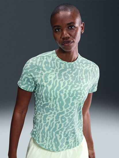 Camiseta de Running Nike Swift Dri-FIT Estampado de Leopardo Verde Para Mujer