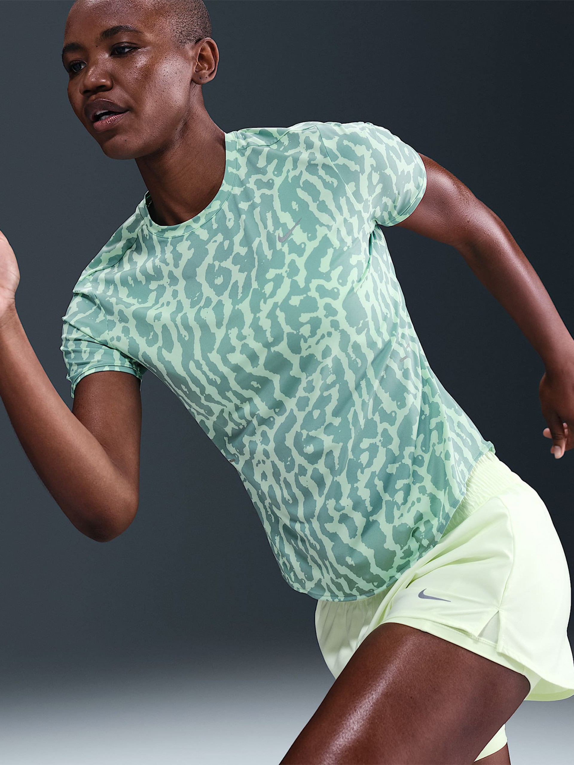 Nike Swift Dri-FIT Leopard Pattern Green Running T-shirt For Women
