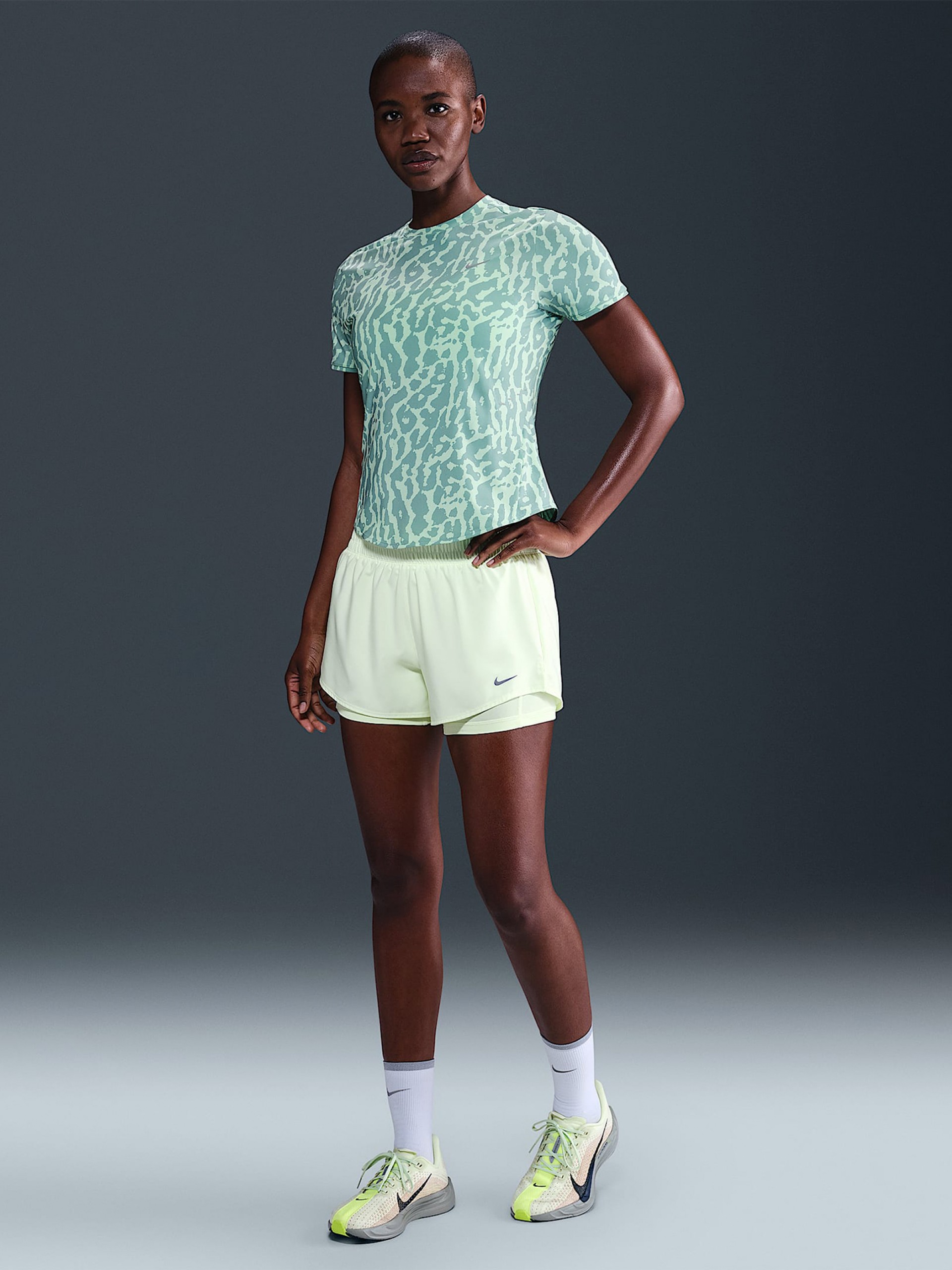 Nike Swift Dri-FIT Leopard Pattern Green Running T-shirt For Women