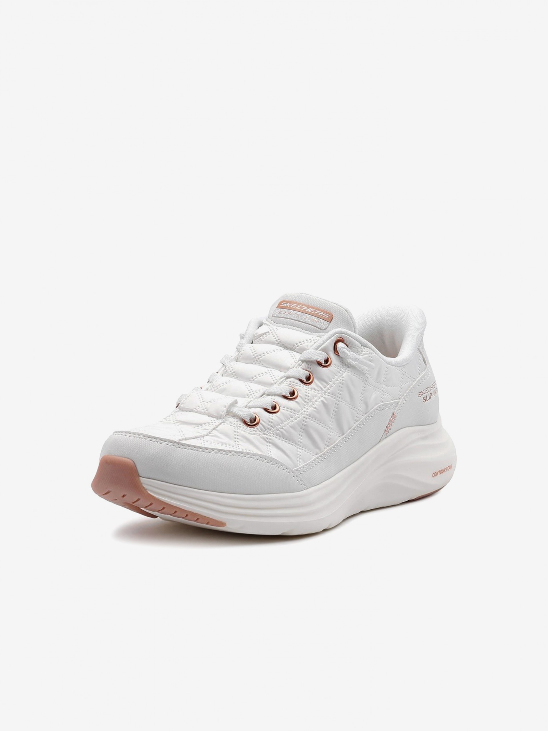 Zapatillas Skechers Slip-ins Contour Foam Blancas y Doradas