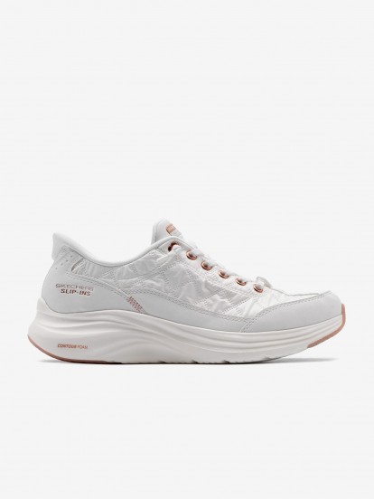 Skechers Slip-ins Contour Foam White and Gold Sneakers
