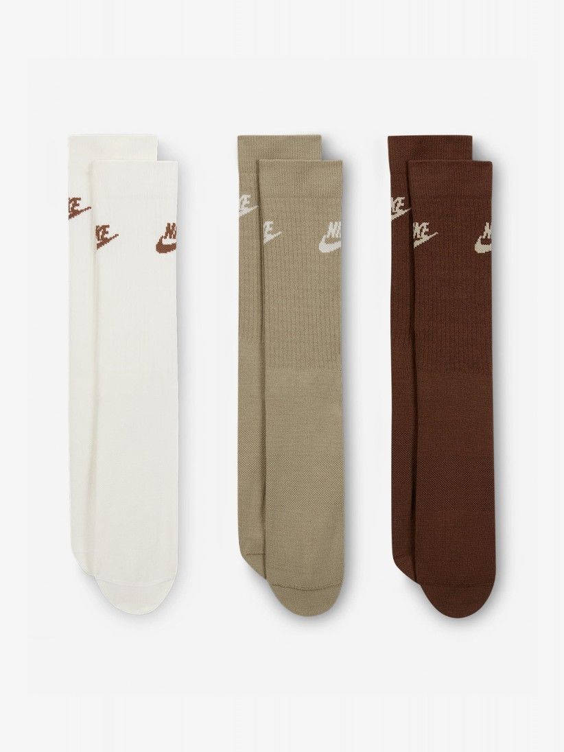 Meias Nike Sportswear Everyday Essential Brancas/Bege/Castanhas (3 Pares)