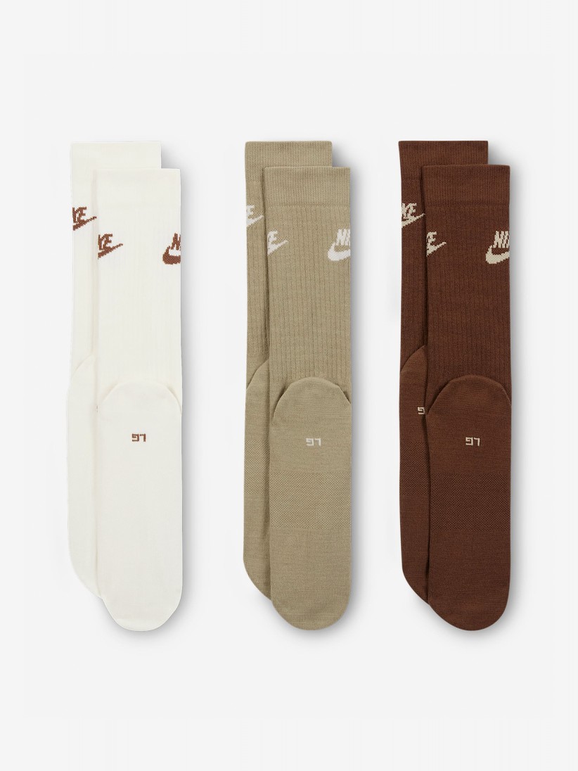 Meias Nike Sportswear Everyday Essential Brancas/Bege/Castanhas (3 Pares)