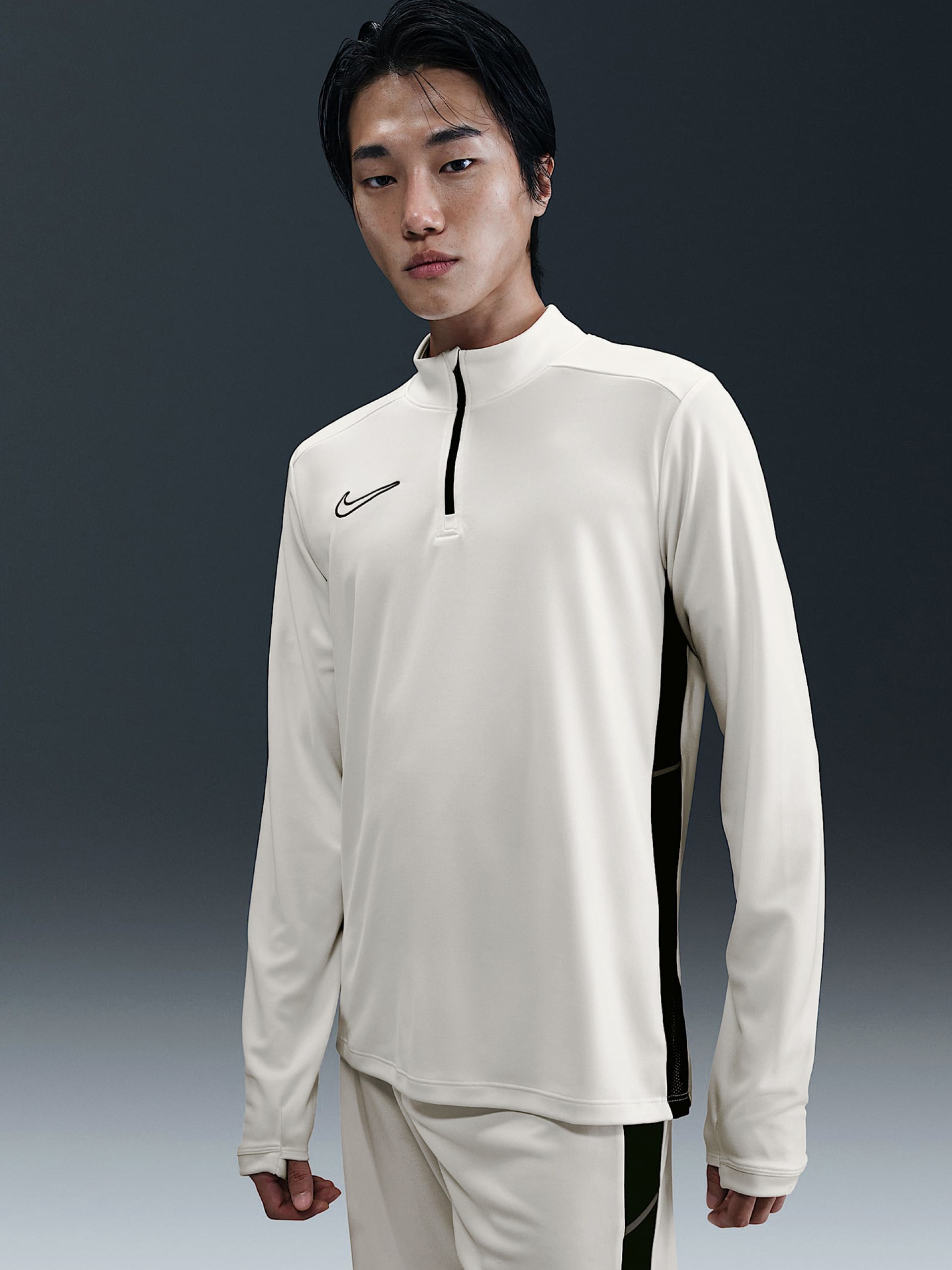 Nike Academy Dri-FIT White and Black Football Zip Sweater For Men