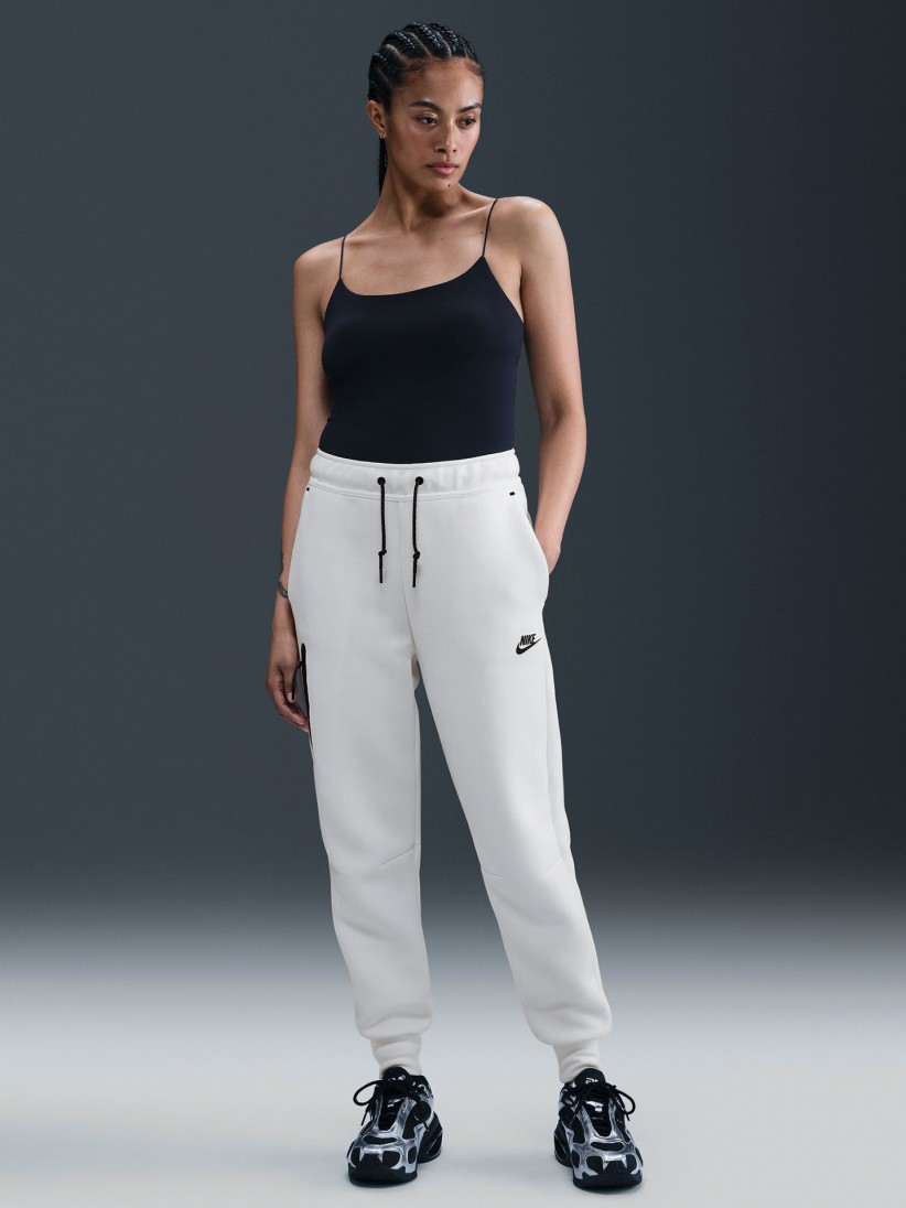 Calas Nike Sportswear Tech Fleece Mid-Rise Brancas Para Mulher