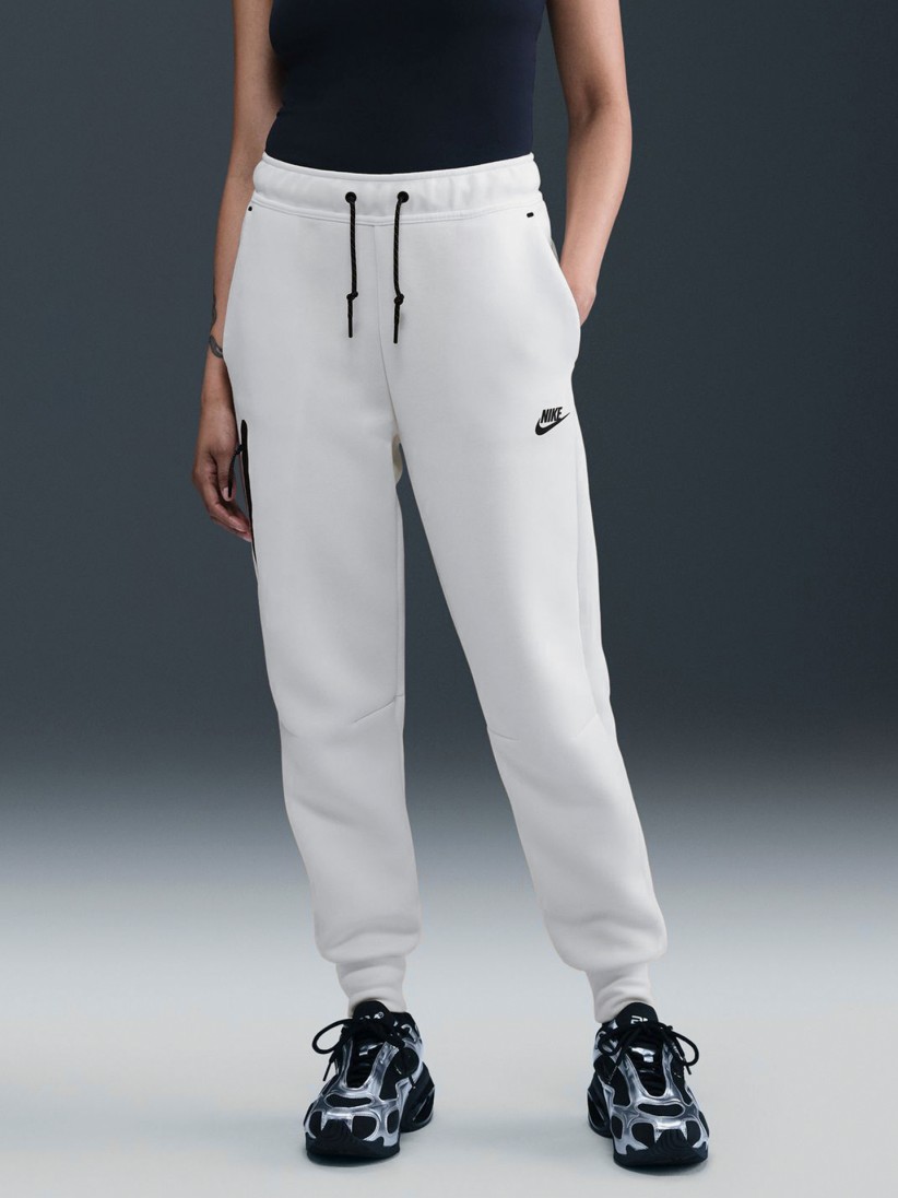 Calas Nike Sportswear Tech Fleece Mid-Rise Brancas Para Mulher