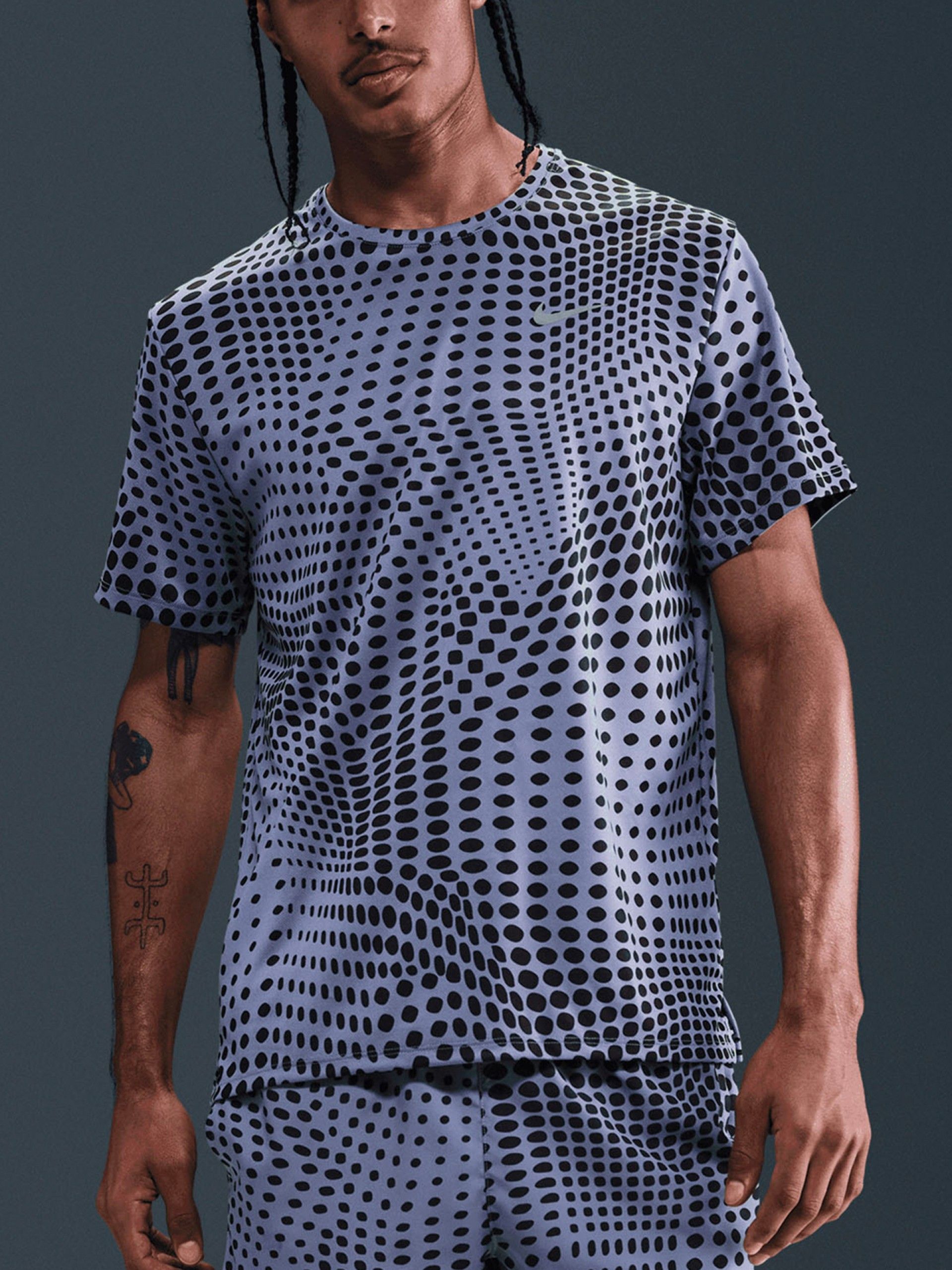 Nike Dri-FIT Miler Print Blue and Black Running T-shirt For Men