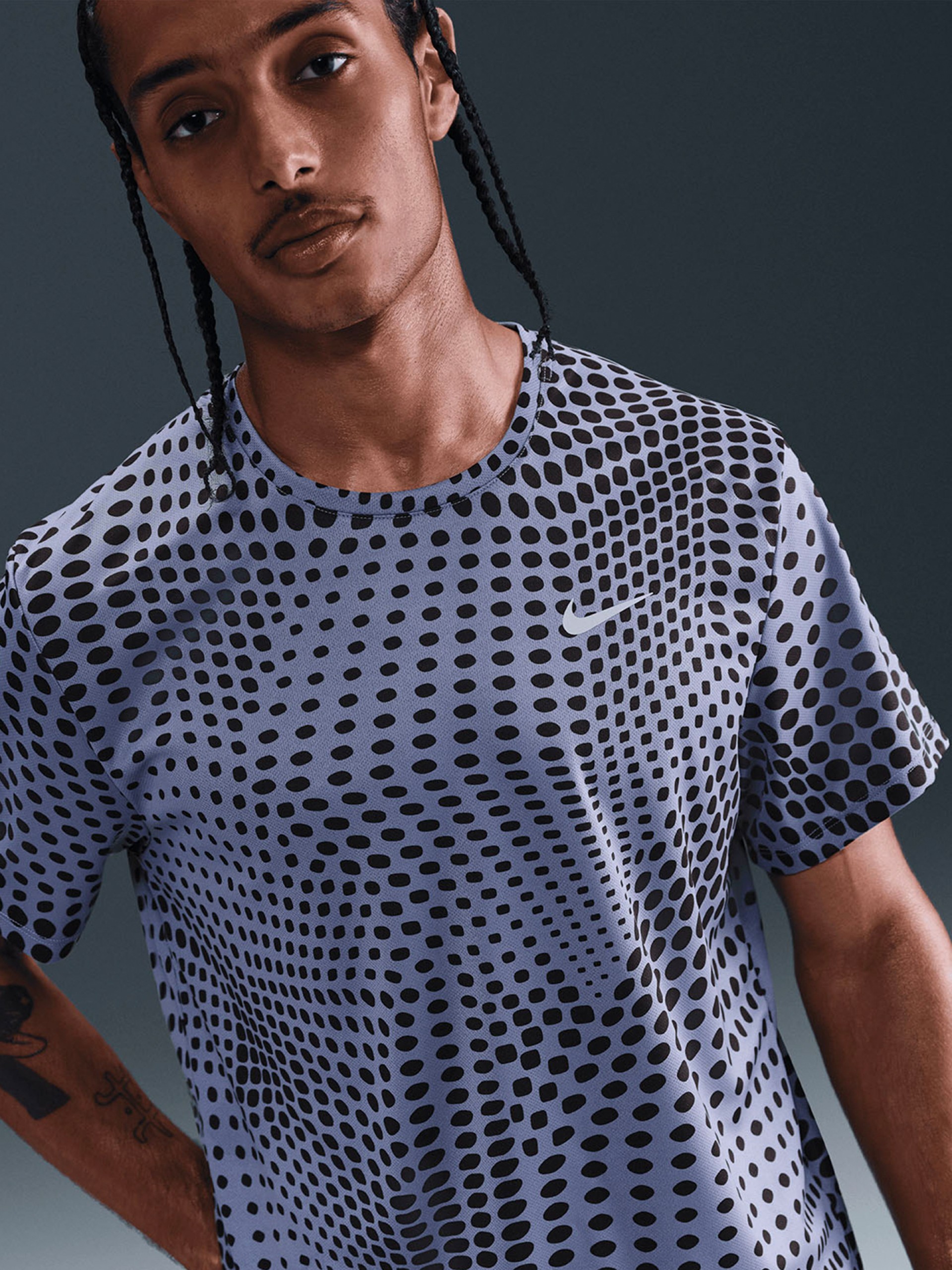 Nike Dri-FIT Miler Print Blue and Black Running T-shirt For Men