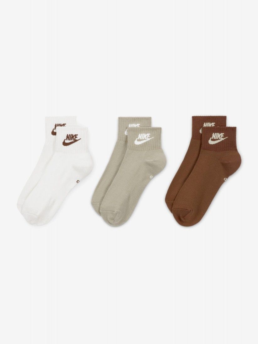 Nike Everyday Essential Ankle Brown/Khaki/White Socks (3 Pairs)